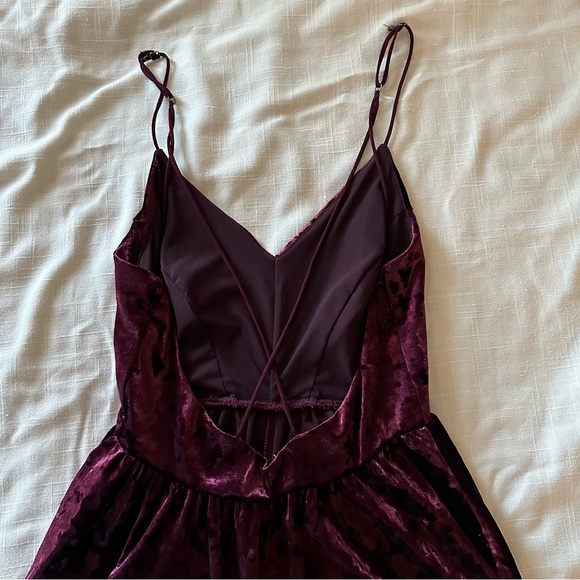 UO Maroon Velvet Romper- Kimchi Blue Vanessa Crushed Velvet Fit + Flare Romper - Picture 8 of 13